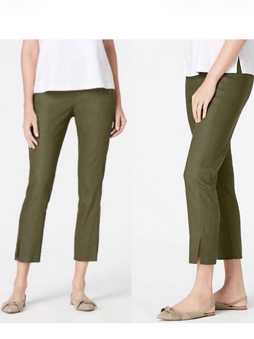 J Jill Love Linen Pull On Casual Cropped Pant Women’s SZ Medium in Moss Green